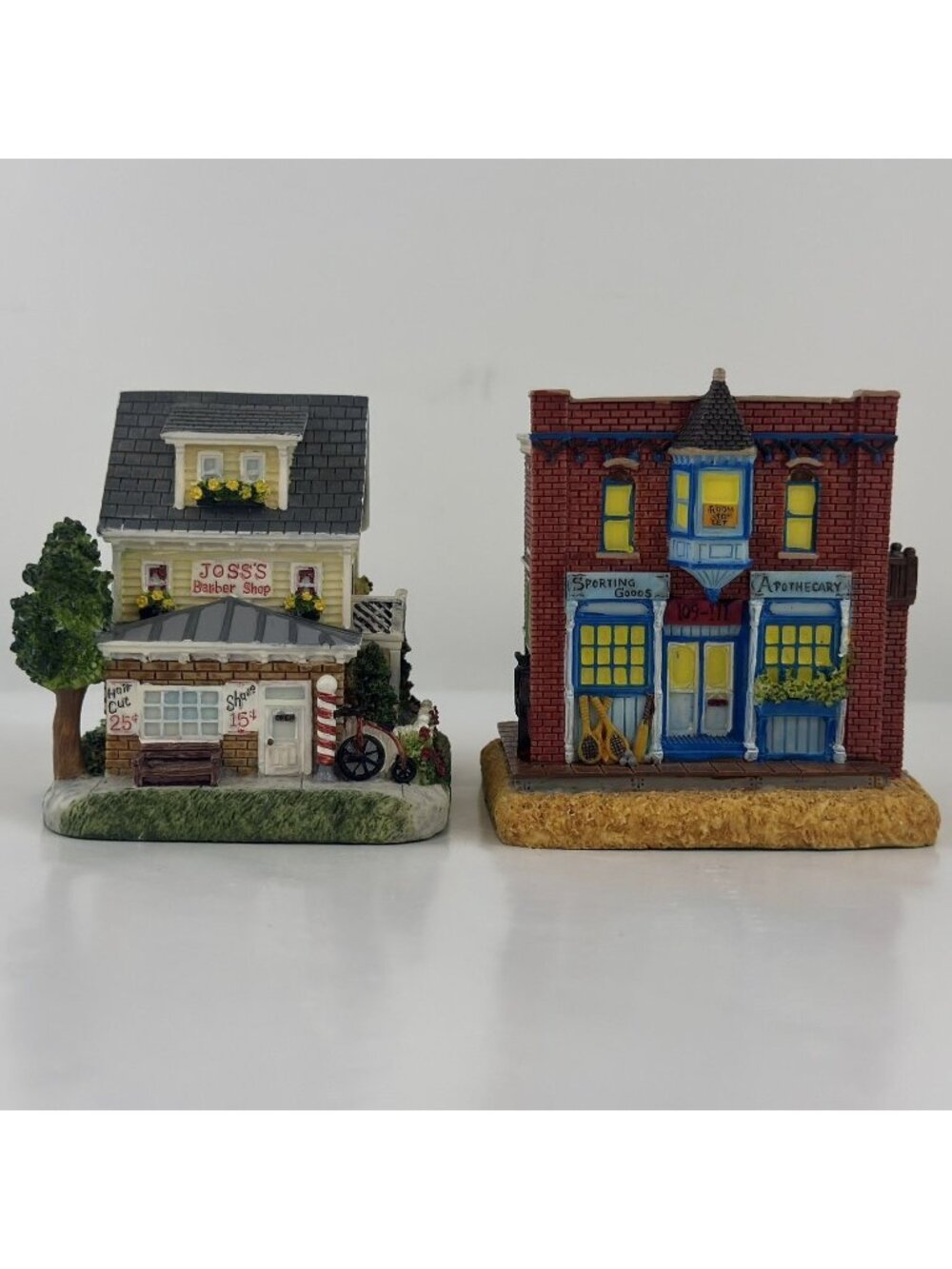 Vtg 2000 Liberty Falls Miniature Village Set Barber Shop Apothecary Sport Goods